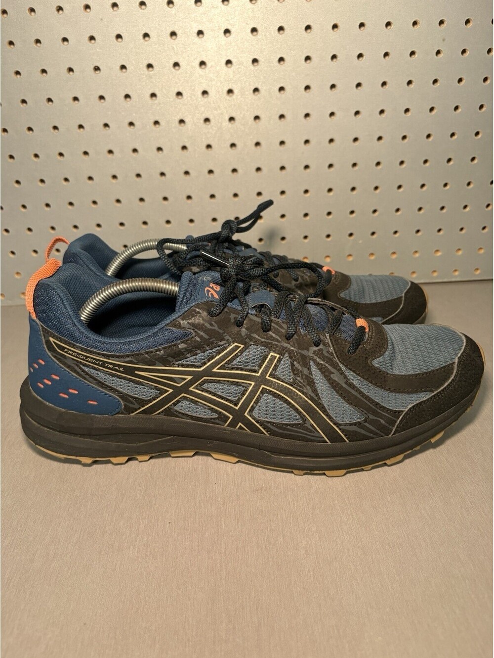 Asics Frequent Trail Running Shoes Mens Sz 13 Blue Black Orange Hiking Sneakers